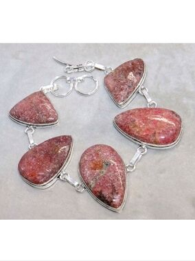Norwegian Pink Thulite Gemstone 925 Sterling Silver Handmade Toggle Bracelet